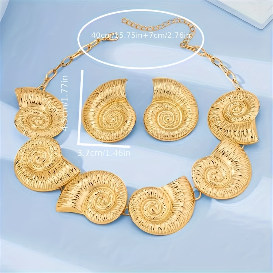 3pcs Retro Conch Snail Exaggerated Earring Necklace Set